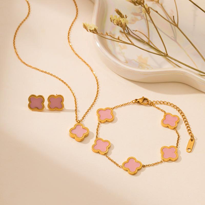 Light Luxury Flower Iris Imitation Red Sapphire Necklace Versatile Fashion Temperament Set for Women