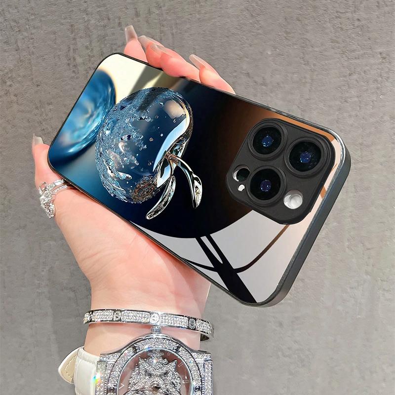 Gradient Crystal Apple Pattern Tempered Glass Phone Case For iPhone 17 16 15 14 13 12 11 Pro Max 17Air 16E 7 Plus XR XS X Cover