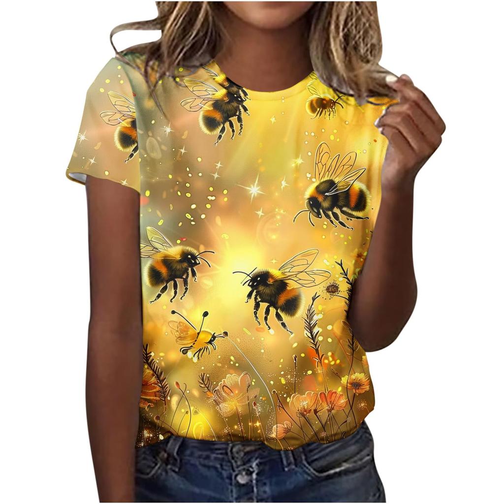 Cute Honey Bee Graphic 3D Print T-Shirts Women's Short Sleeves Elegant T Shirt Streetwear Y2k Harajuku Tees Tops Female Clothing