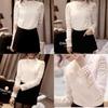 Sweet Women Hollow Out Lace Tops With Casual Long Sleeve Design And Elegant Collar Standing