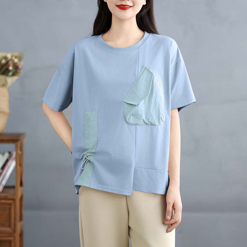 Dimanaf 2025 New Summer Women Loose Plus Size T-Shirt O-Neck Short Sleeve Basic Casual Tops Asymmetrical