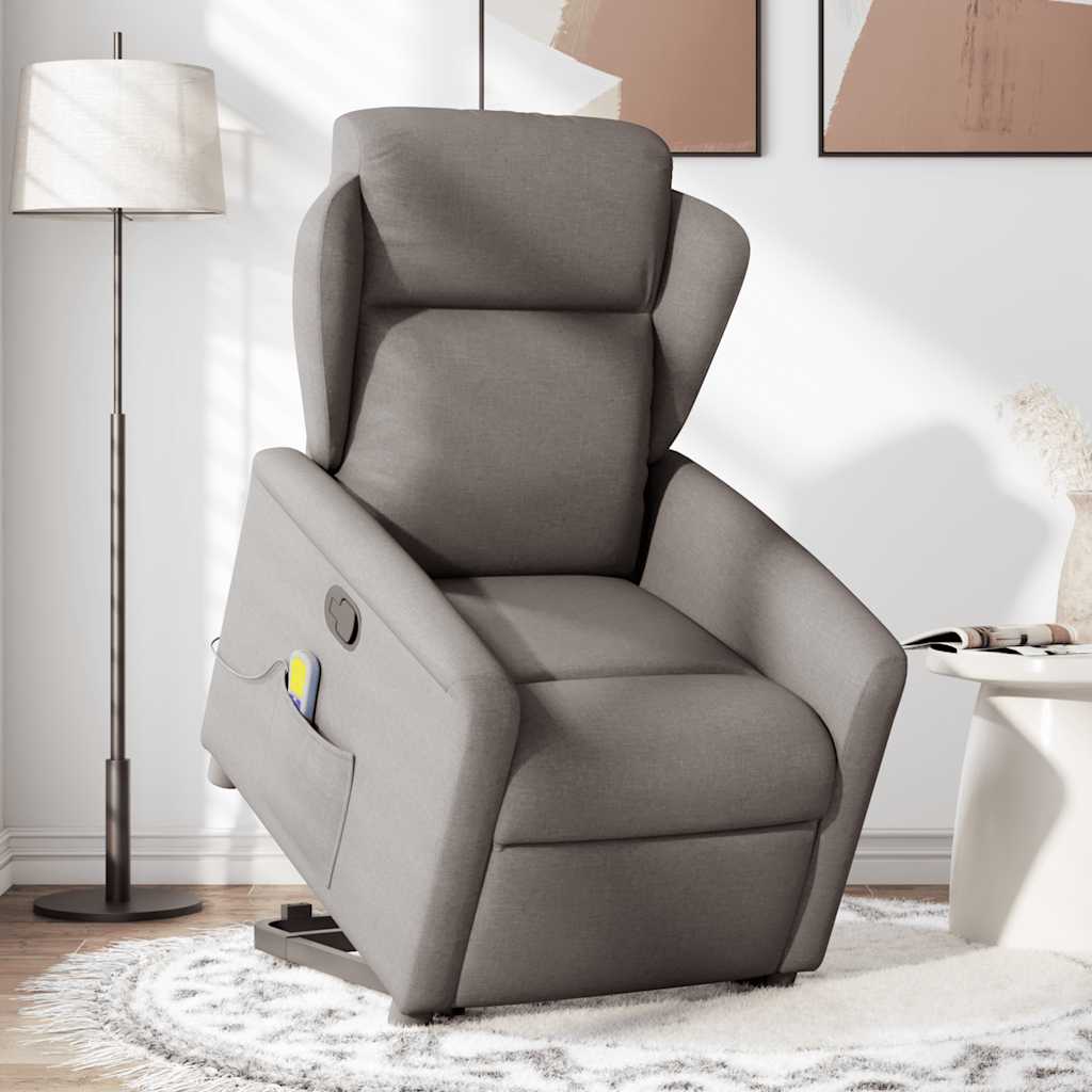Massage Recliner with Rising Function Taupe Fabric