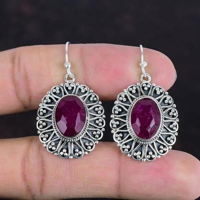 Fasetterad Kashmir Rubin Örhänge Vintage Ädelstensörhängen Handgjorda Smycken 925 Sterling Silver Örhänge Senaste Design Örhänge Gåvor Till Vän