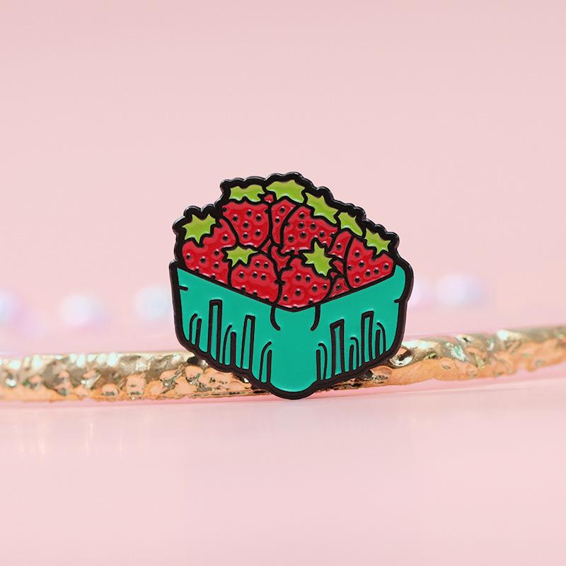 Fruit Strawberry Vibrant Basket Brooch Charming Alloy Pin Ideal For Collectibles And Decorations