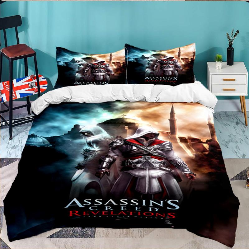 3PCS Assassin Bedding Set,Including 1pc Duvet Cover And 2pcs Pillowcases Perfect for Bedroom, Dormitory, Large size Fan Christmas gift