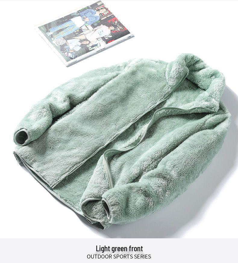 Women's Double-Sided Thick Fleece Jacket, Warm Coral Polar Fleece, Stand Collar, Plus Size, Perfect for Autumn and Winter.