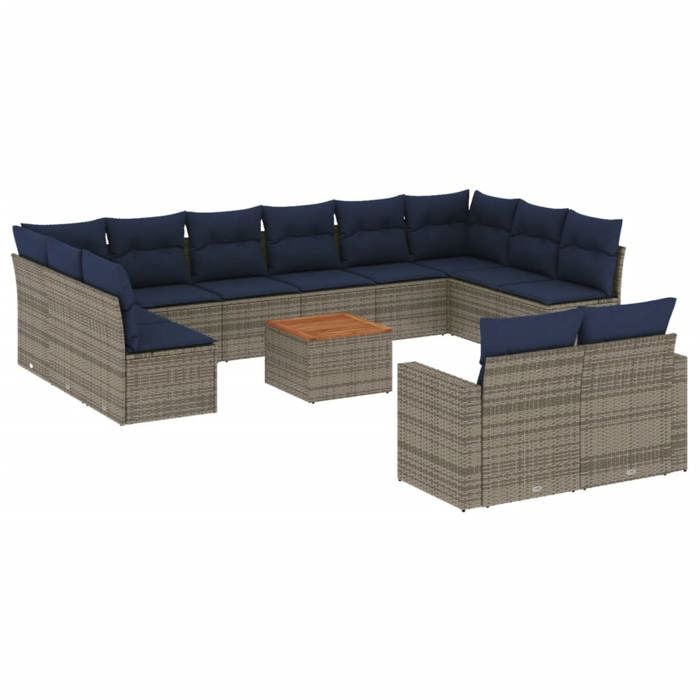VidaXL Salon de Jardin avec Coussins 13 pcs, Canapés de Patio, Ensemble de Meubles, Mobilier de Terrasse Exterieur, Gris 3256691