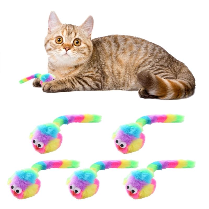 5PCS/Set Cloth Funny Mouse Shape Cat Toy Filled Catmint Cat Toy for Pet Exercise Rainbow Color Cats Running Training Toy