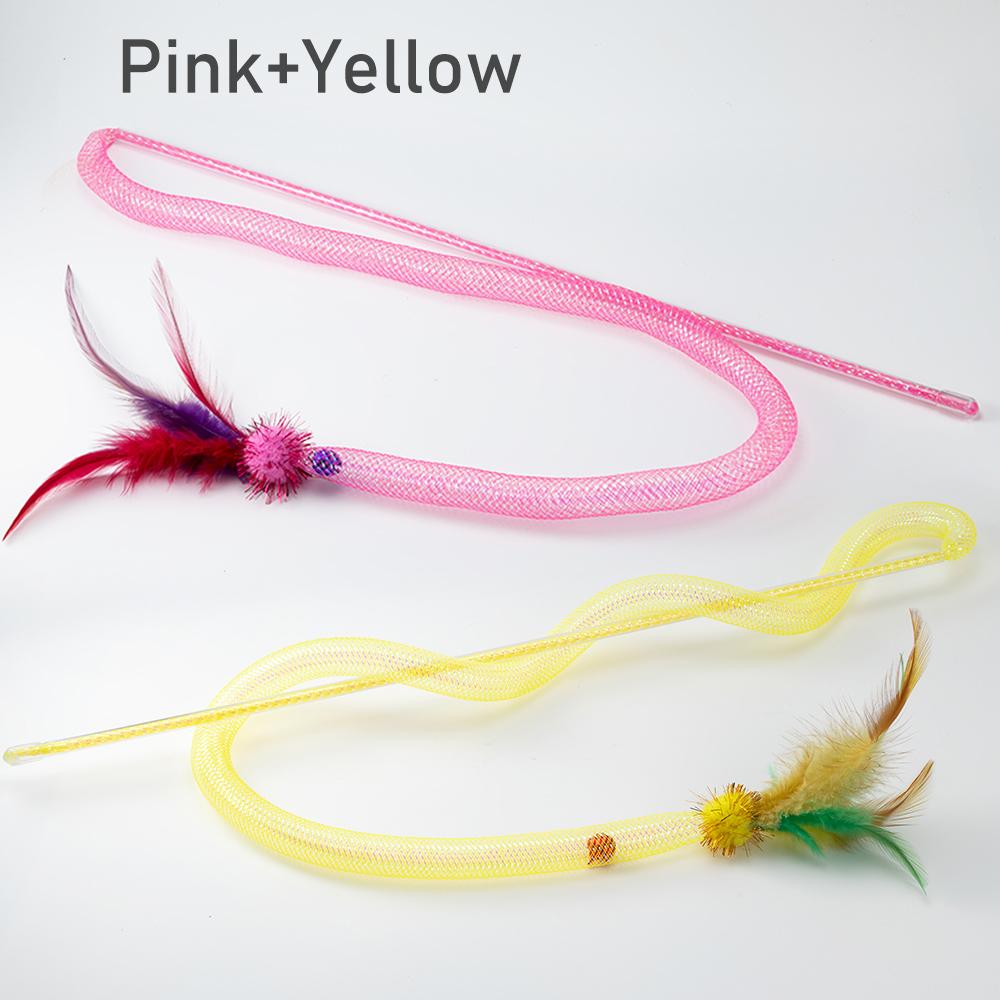 2pcs Feather Teasing Cat Stick Elastic Mesh Tube Cat Toy Rod Kitten Interactive Toys Pet Wand