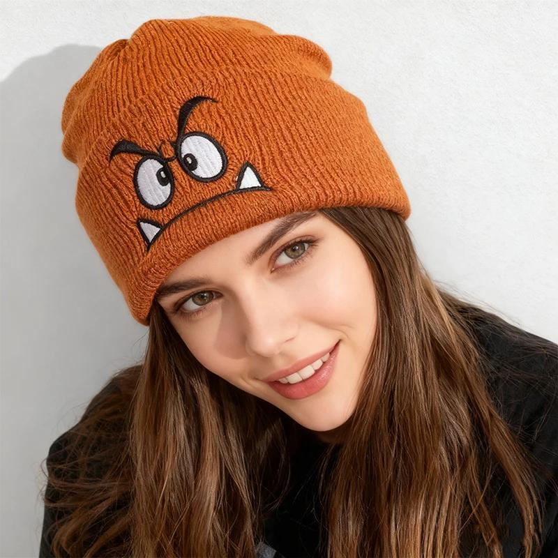 1PC Ladies' Warm Pullover Hat with Emoji Pattern, Warm Hat Without Brim, Suitable for Daily Commuting and Outdoor Sports Use