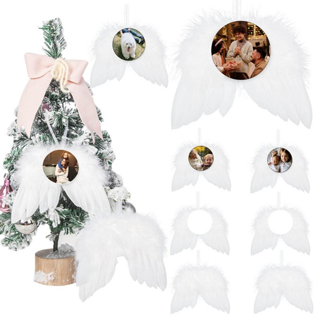 Sublimation Blank Products Pendant White Angel Wings Ornament Christmas Tree Decor for Jewelry Keychain Diy Craft Making