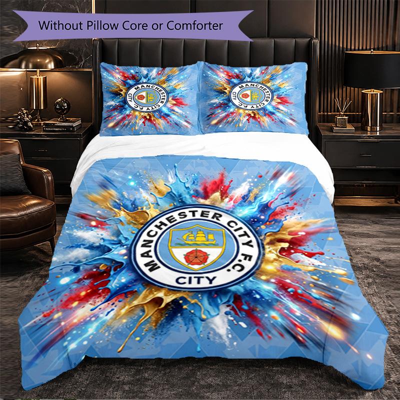 Set Lenzuola Manchester City Modello 3 Pezzi Morbida Copripiumino in Microfibra con Federe per Camera da Letto