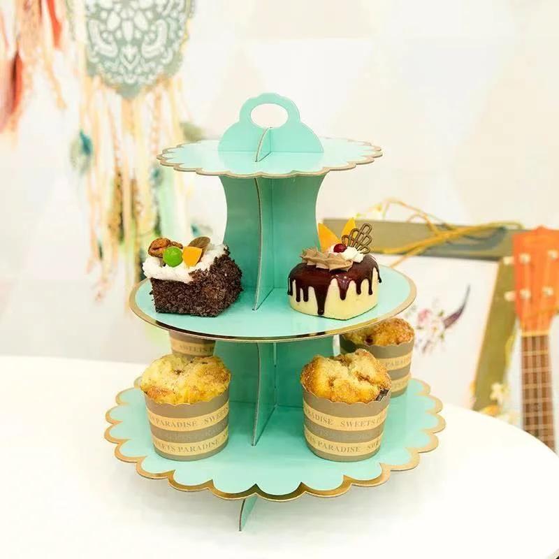 3-Layer Disposable Round Birthday Cupcake Dessert DIY Paper Craft Stand Dessert Display Rack Wedding Party Supplies Cake Tools