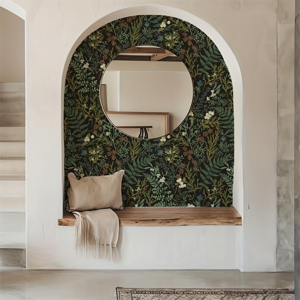 1roll Green Plant Flower Self Adhesive Wallpaper Removable Black Background Wallpaper Decorative Stickers for Living Room Bedroom Wall Furniture