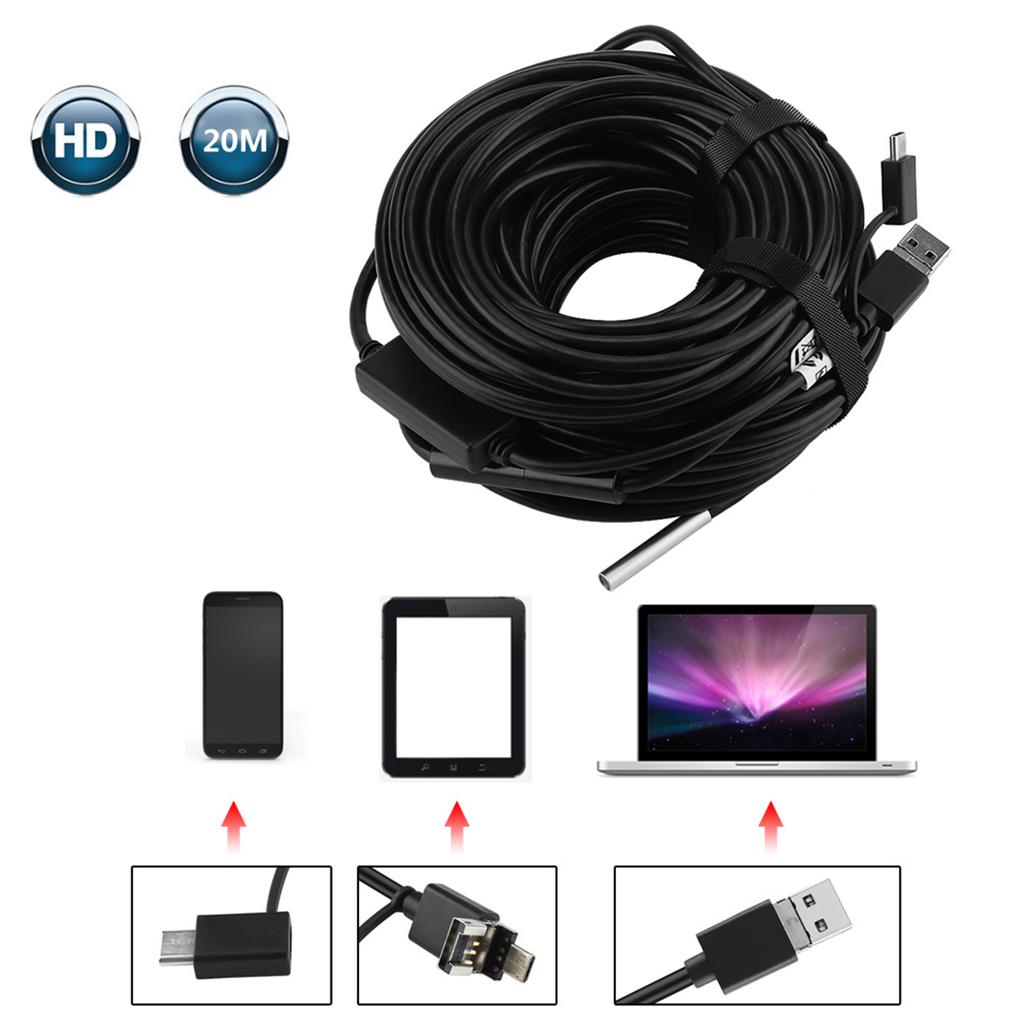 20-Meter 5.5mm USB Endoscope with 720P Water Proof Camera for Pipe Car Inspection USB Inspection Camera Flexible Endoscope