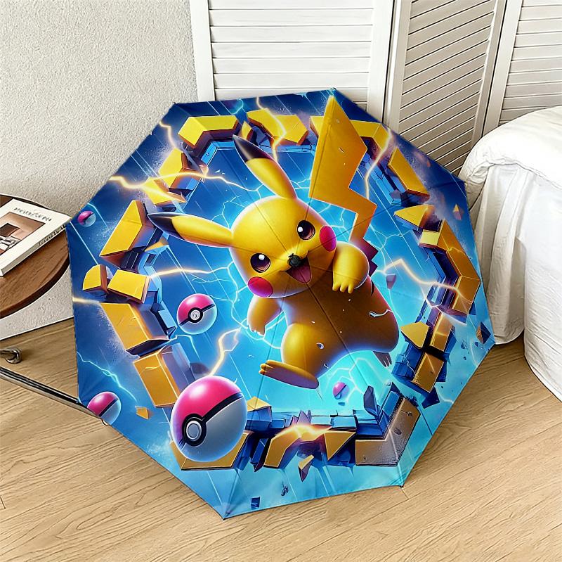 Pikachu Energy 8 Ribs 3Fold Black Glue Uv Protection Umbrella Sun Protection Rainproof Compact Folding Umbrella For Travel Daily Use C923717