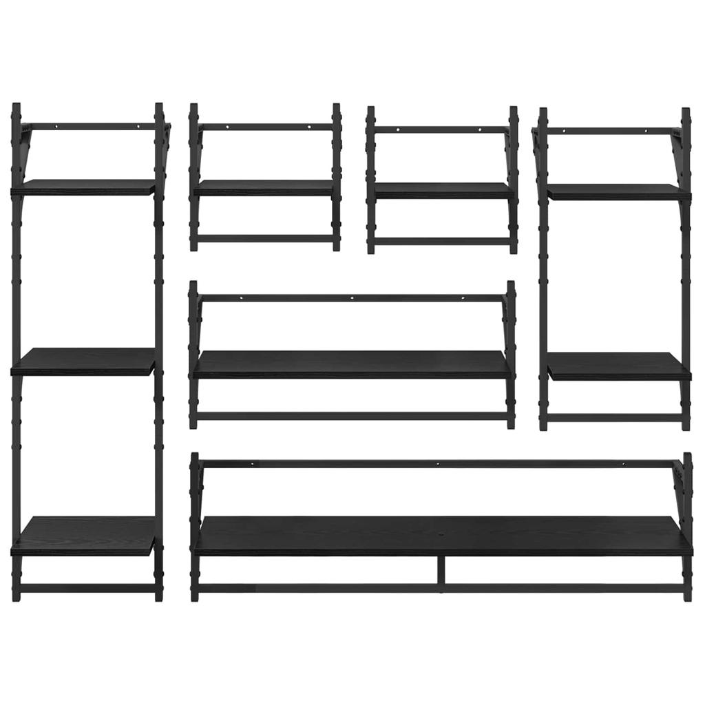 Wall Shelf Set 6 pcs Black Oak Effect 100 x 25 x 30 cm