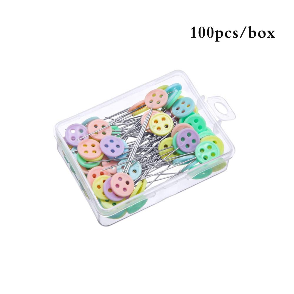 

100 шт. Прямые булавки с пуговицами, пластиковые швейные булавки, булавки для квилтинга, цветные декоративные булавки для ткани, швейные инструменты