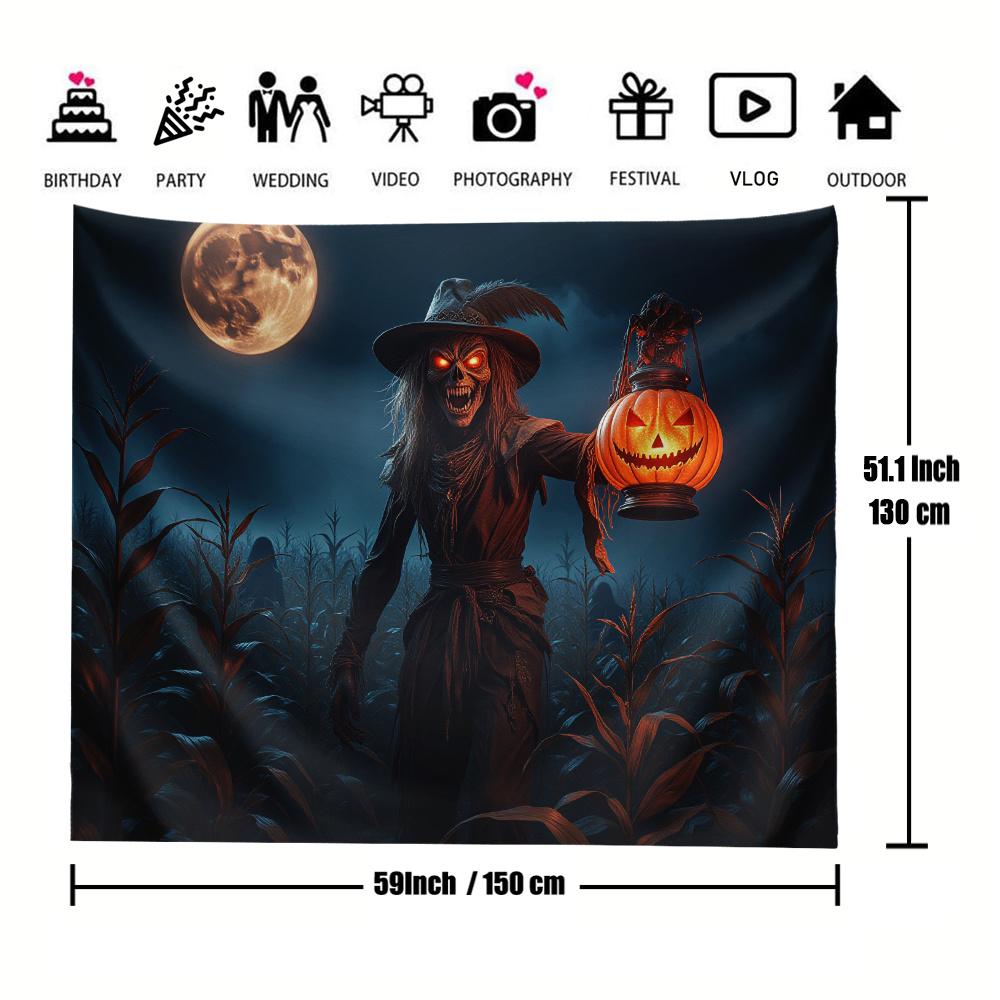 1 Halloween Decoration Banner - Ghost Scarecrow Witch and Glowing Pumpkin Lantern Indoor/outdoor Party