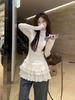 Korean High Neck Women's Slim Fit T-Shirt - Thermal Fleece, Lace Trim, Autumn/Winter Style