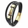 Gold Plated Stainless Steel Great Wall Patterned Leather Bracelet, Personalized Punk Magnetic Buckle, Multi-layer Leather Bracelet for Men