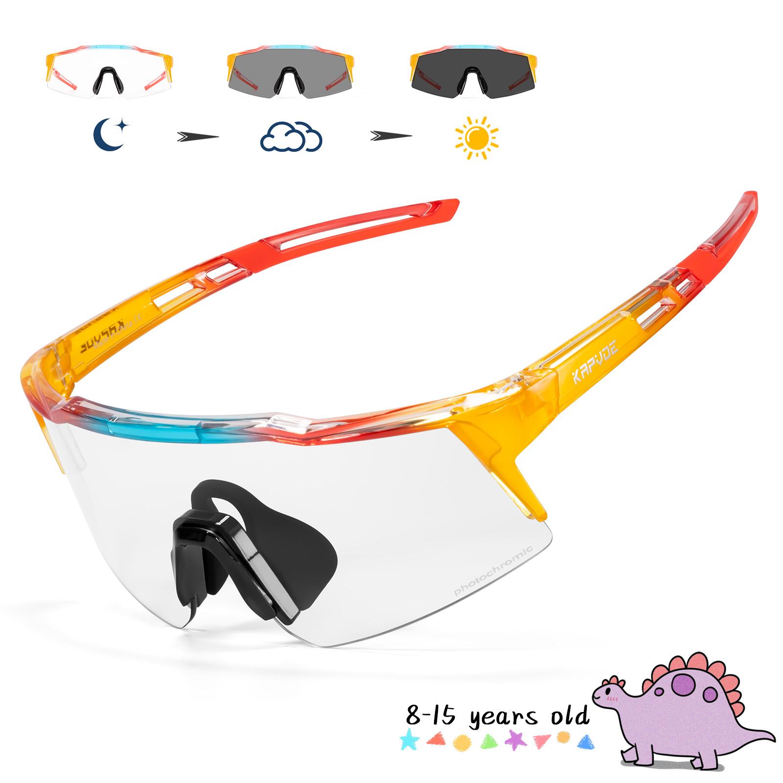 

Kapvoe Child Photochromic Sunglasses Sports Glasses Cycling Kids UV400 Boys Bike Skating for Girls Outdoor Bicycle Protectionon Photochromic 1lens