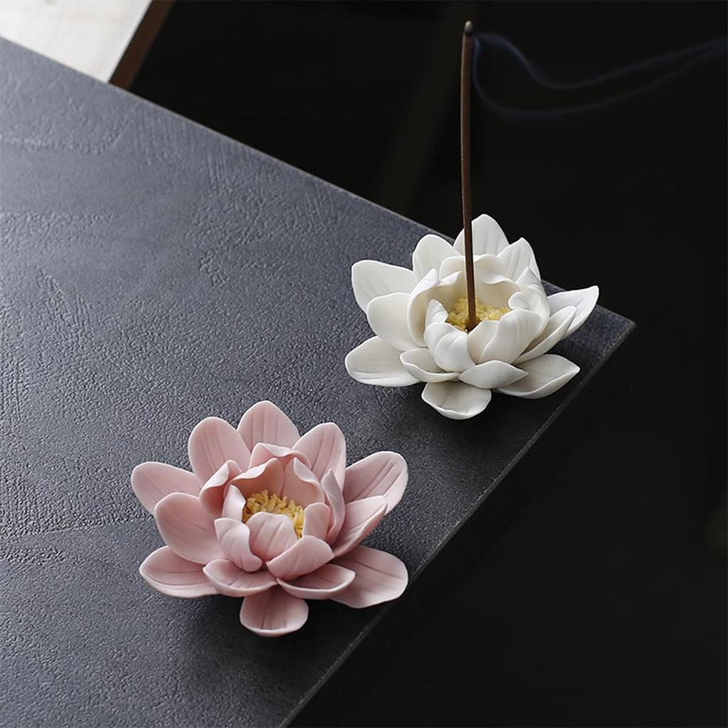 Lanito Ceramic Incense Burner with Lotus Flower Design, Stylish Incense Burner for Buddhist Altars, Relaxation, Meditation, Sleep, Study, Zen, Yoga,