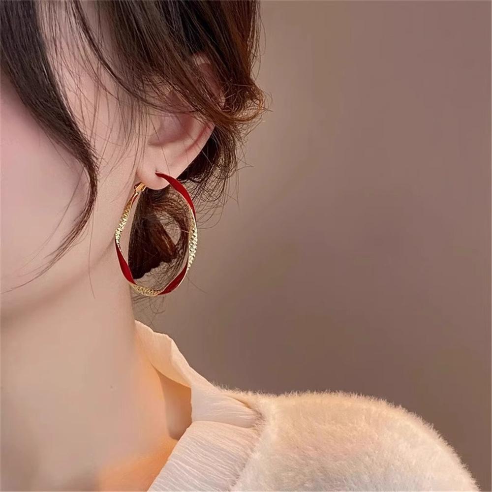Luxury Female White Red Enamel Round Hoop Earrings Vintage  Gold Color Wedding Jewelry For Women