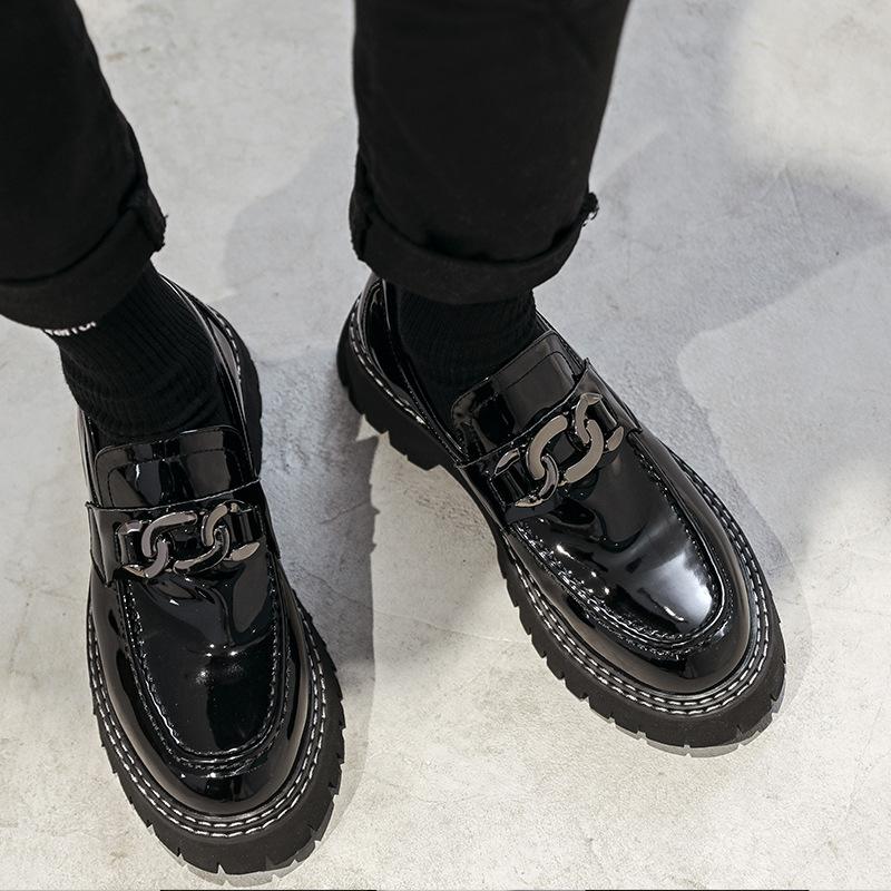 men fashion patent leather shoes slip-on driving shoe wedding party dress black trendy platform loafers  designer footwear