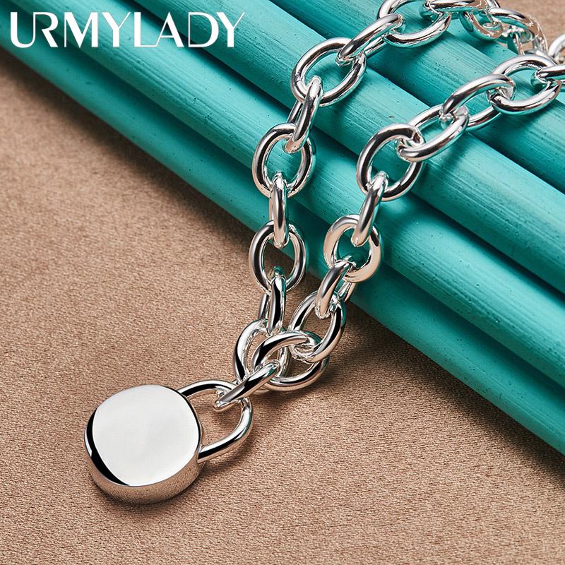 925 Sterling Silver Round Lock 18inch Pendant Necklace For Women Fashion Jewelry