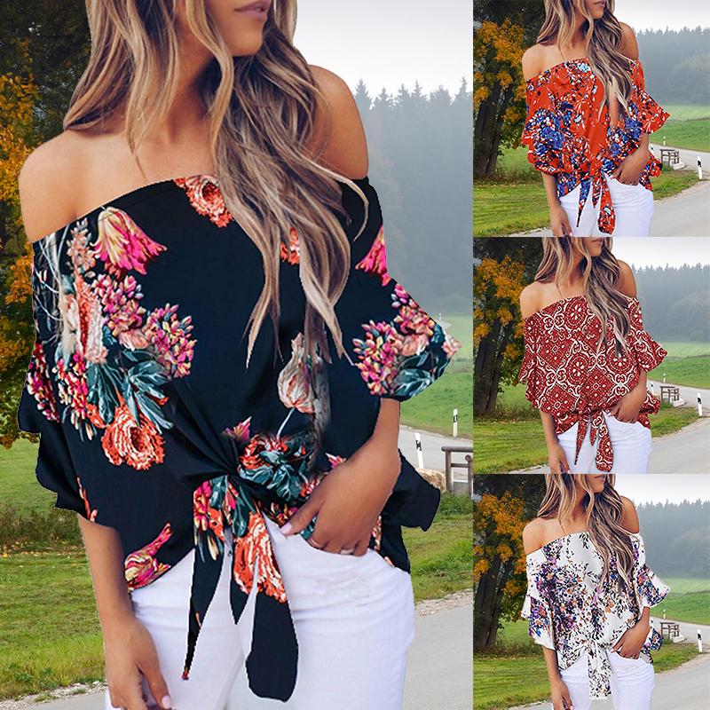 Long Sleeve Print Blouse Tops 