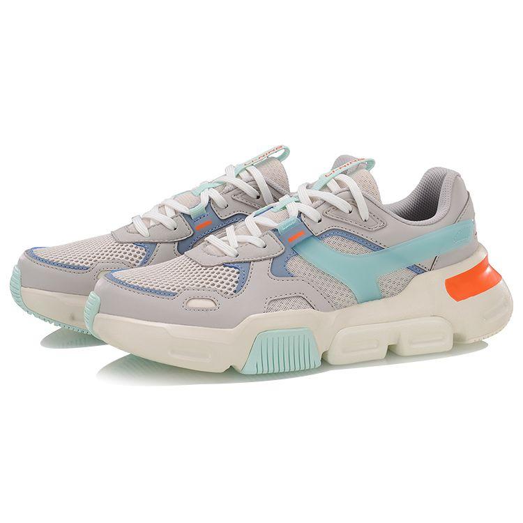 Li Ning Mark Shock Absorption Non-Slip Wear-Resistant Low-Top Sports Casual Shoes Women Sneakers Gray Blue AGLP048-4