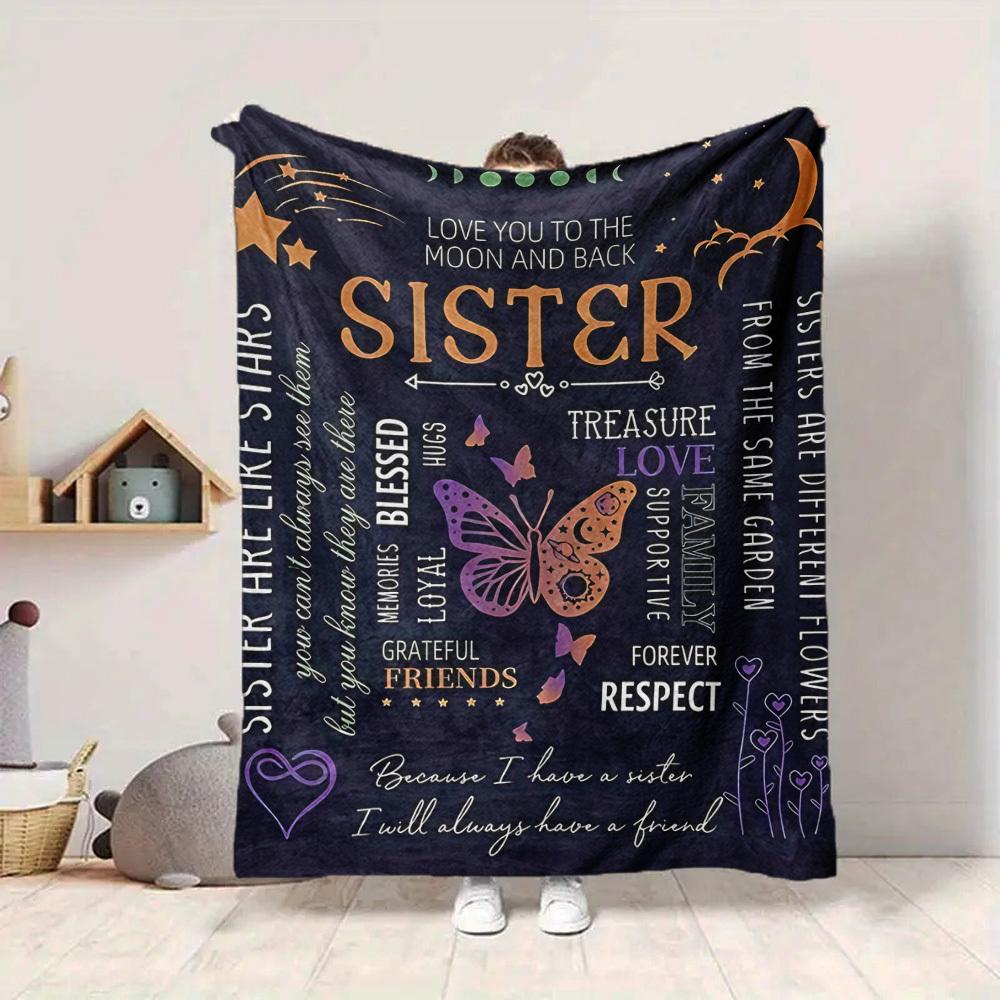 1pc To Sister Quotes Blanket, Lightweight Flannel Throw For Sofa, Bed, Travel, Camping, Livingroom, Office, Couch, Chair, And Bed,