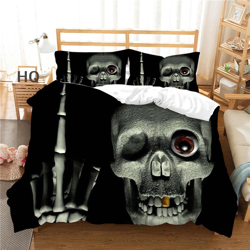 3D Terrifying Skull Bedding Set Halloween Down Duvet Cover Pillowcase 2/3pcs Luxury Home Textile Kid Men's Gift