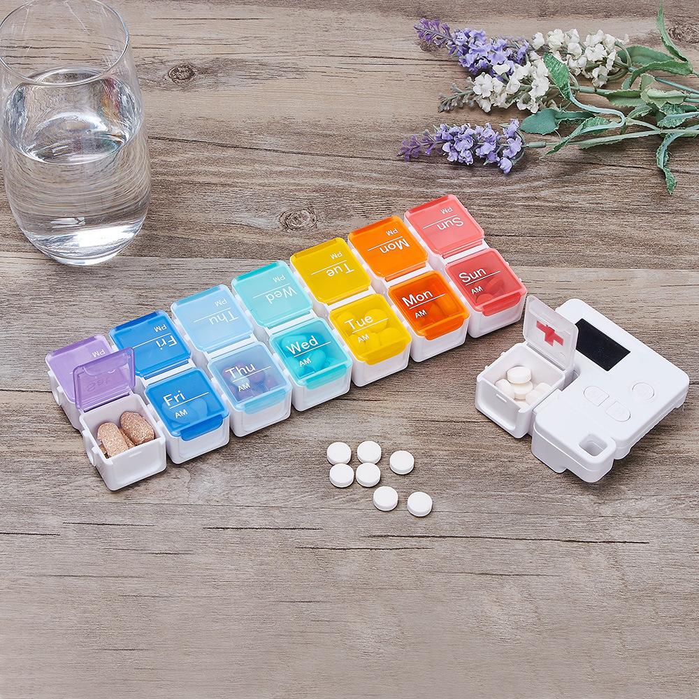 2026 Pill Organizer with Medicine Reminder Alarm Weekly Large Capacity Vitamin Box Organizer AM PM Daily Travel Medication Box