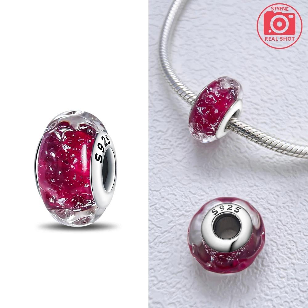Original Rosa Glasperlen Blaue Romantische Perlen 925 Silber Charms für Frauen DIY Schmuckherstellung Armband Passend