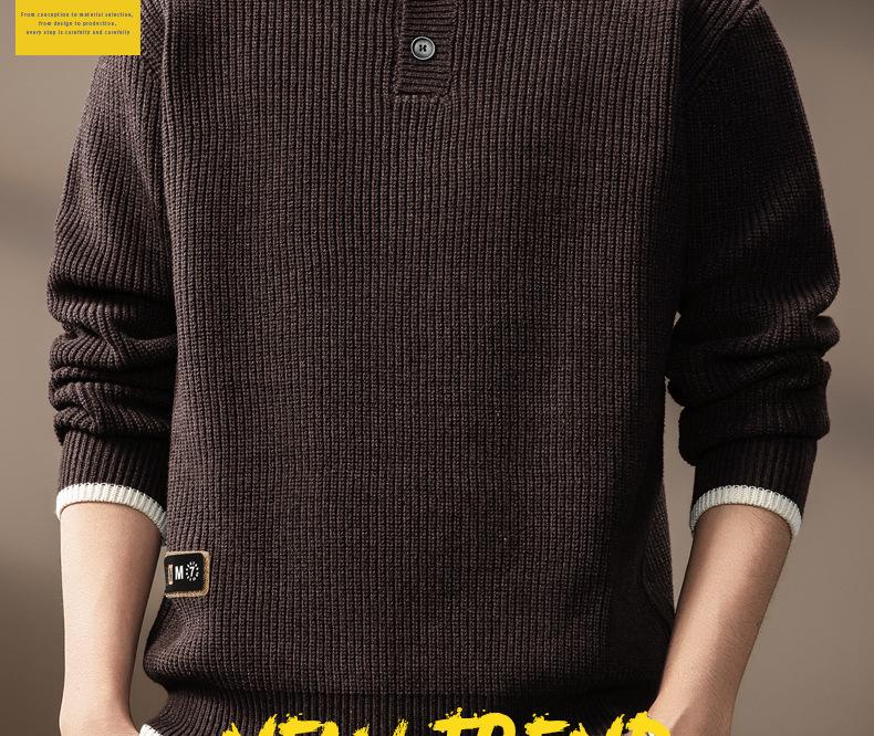 Men's Retro Two-Piece Look Color Block Ribbed Knit Sweater, Autumn Winter Casual Loose Henley Collar.