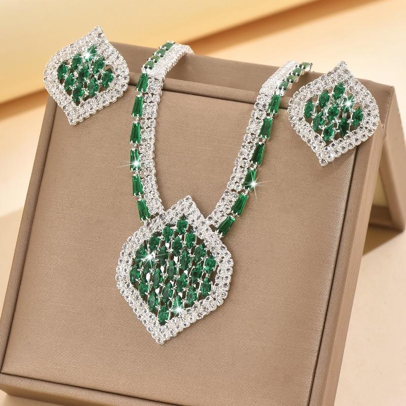 Elegant full diamond zircon multi-color evening party wedding accessories necklace earring set