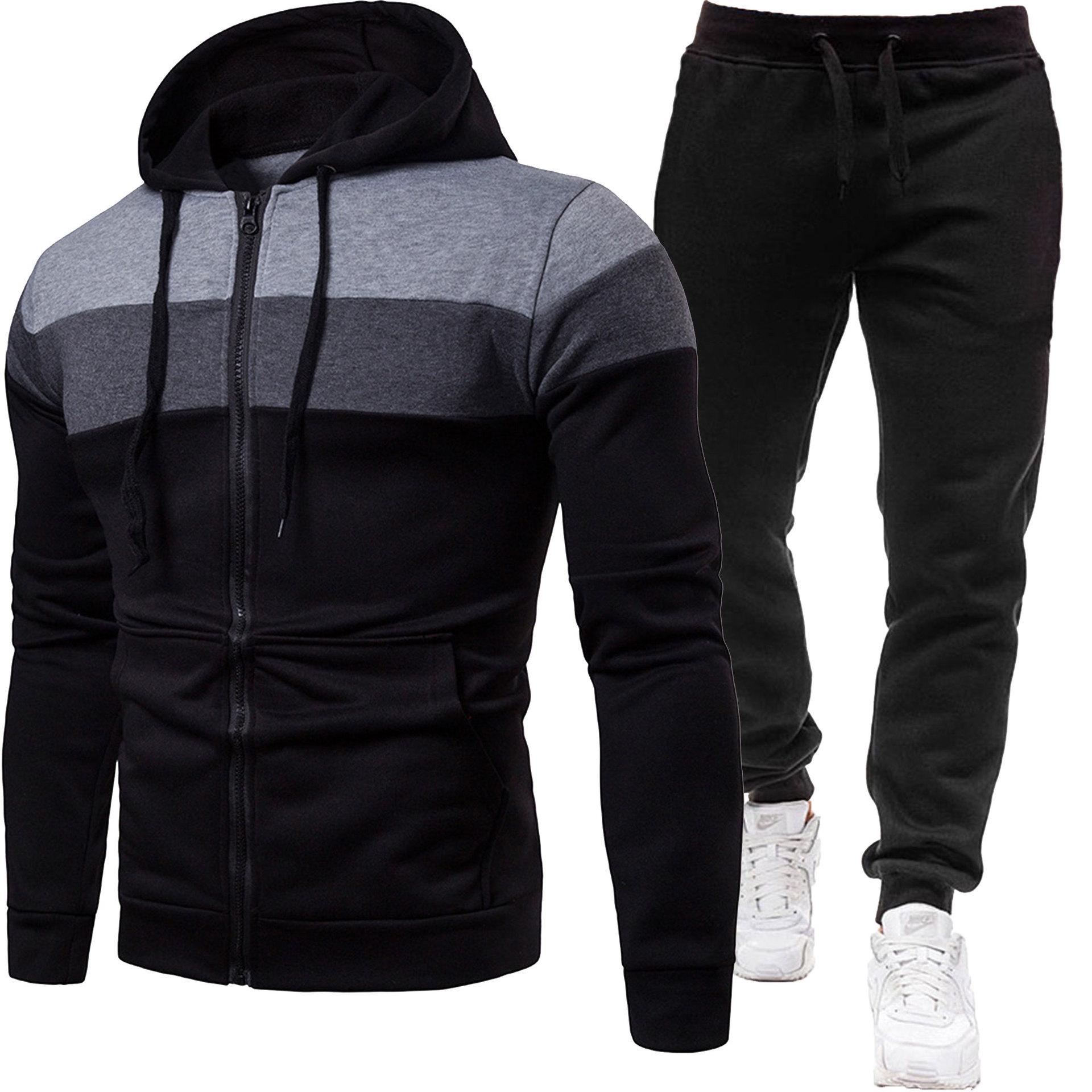 

Men s 2026 Casual Tracksuit: Spliced Hooded Jacket & Long Pants Two-Piece Set for Spring/Autumn. XL