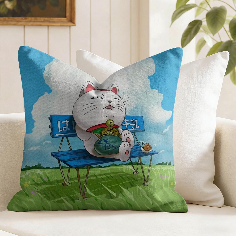 DDan Da DDan Lucky Cat Cushion Cover Eco Linen Pillow Case DoubleSided Print Breathable Durable Zipper Home Decor Gift