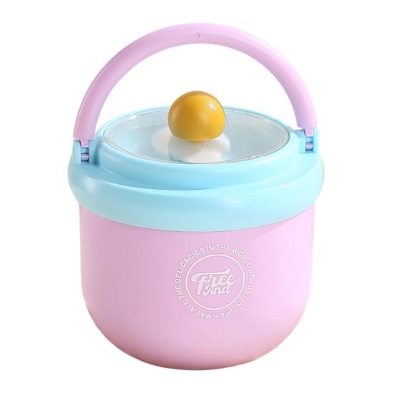 

Stainless Steel Breakfast Cup with Handle & Lid Portable Thermal Milk Tumbler with Spoon Compartment Leak Proof Oatmeal Yogurt Container plastic рожевий