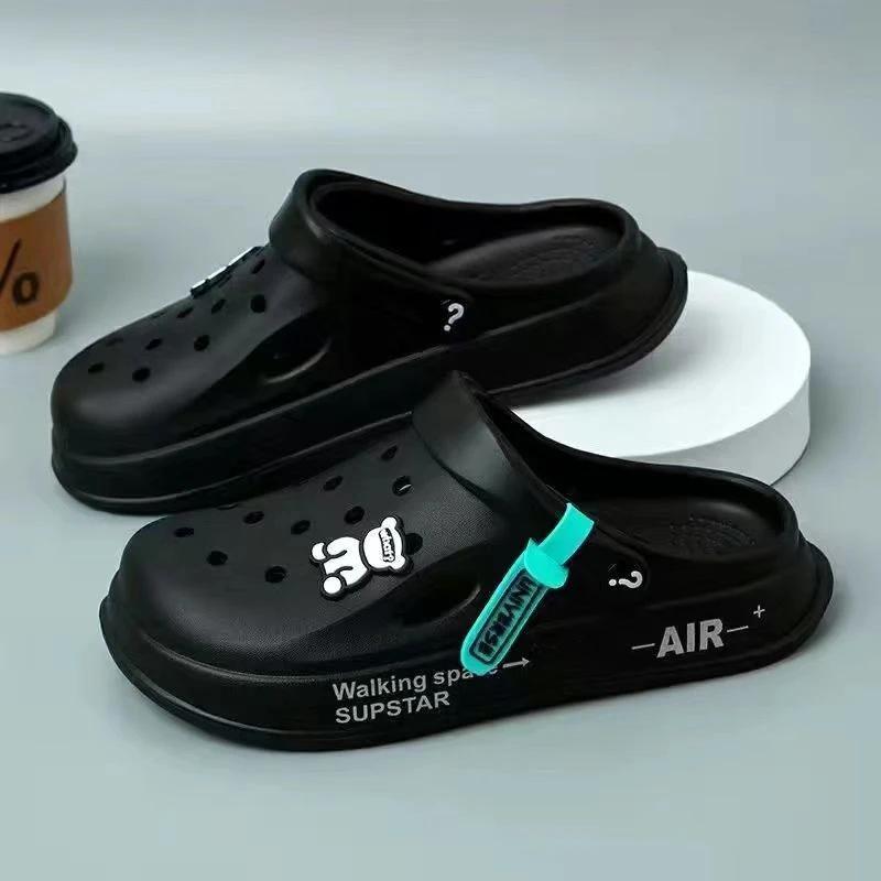 

Мужская обувь Cave Shoes, летняя новая пляжная обувь для отдыха на открытом воздухе, мужская обувь Baotou Cave Shoes, дышащие нескользящие сандалии для парного рафтинга, тапочки 38-39 чёрный