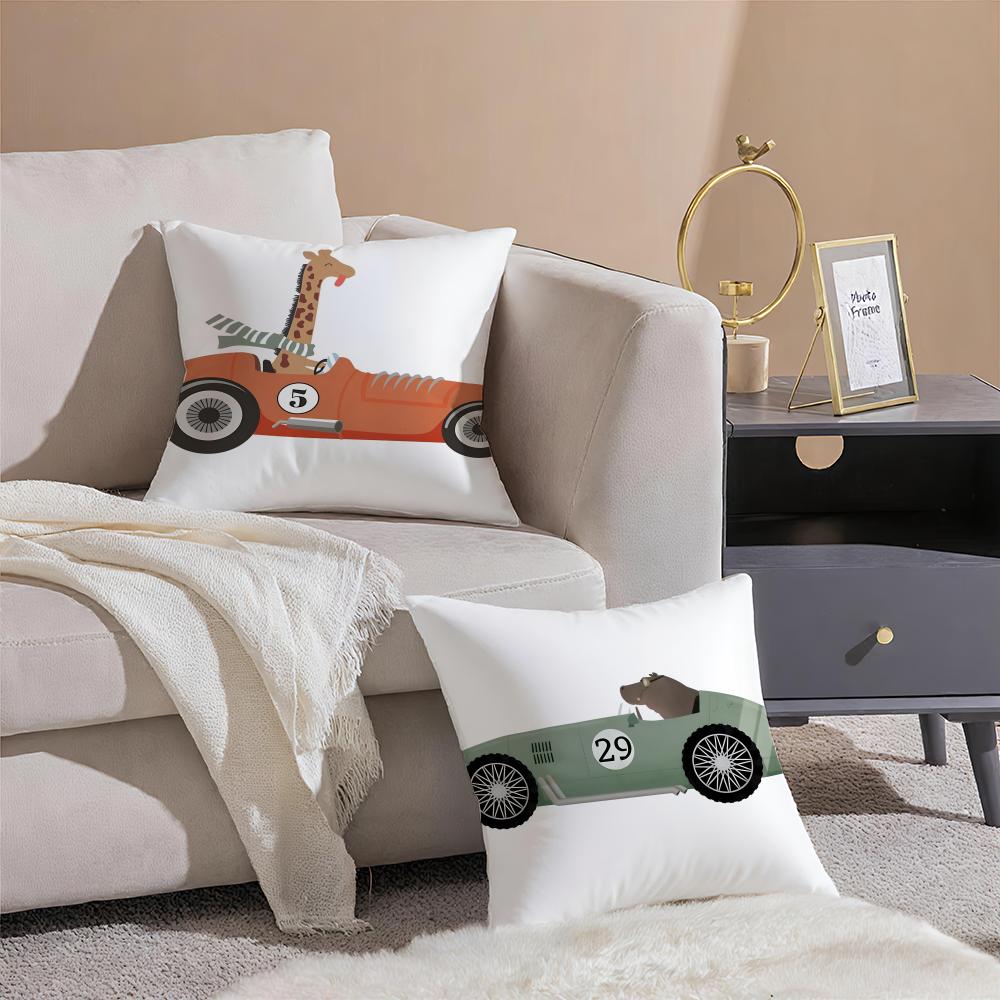 Funny Cartoon Animals Car Art Cushion Cover Linen Pillowcase Soft For Sofa Bed Home Room Decor
