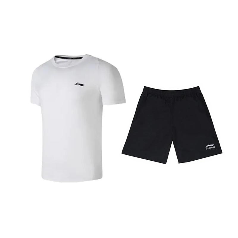 Li-Ning Plain Simple Quick-Dry Breathable Cool Comfortable Round Neck Pullover Short Sleeve T-Shirt Casual Sports Set Unisex Tops ATSU819-2+YKSV147-2