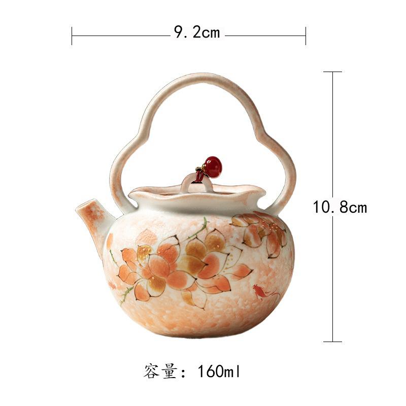 

160ml Hand-painted Magnolia Lifting Handle Teapot Aesthetic Tea Infuser Pot Tea Maker Kettle With Ball Hole Chinese Tea Set Gift