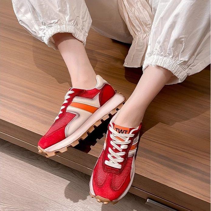 

Женские кроссовки на платформе в немецком стиле для тренировок, кроссовки «Форрест Гамп» для женщин, новые осенние универсальные повседневные вафельные кроссовки 40 красный