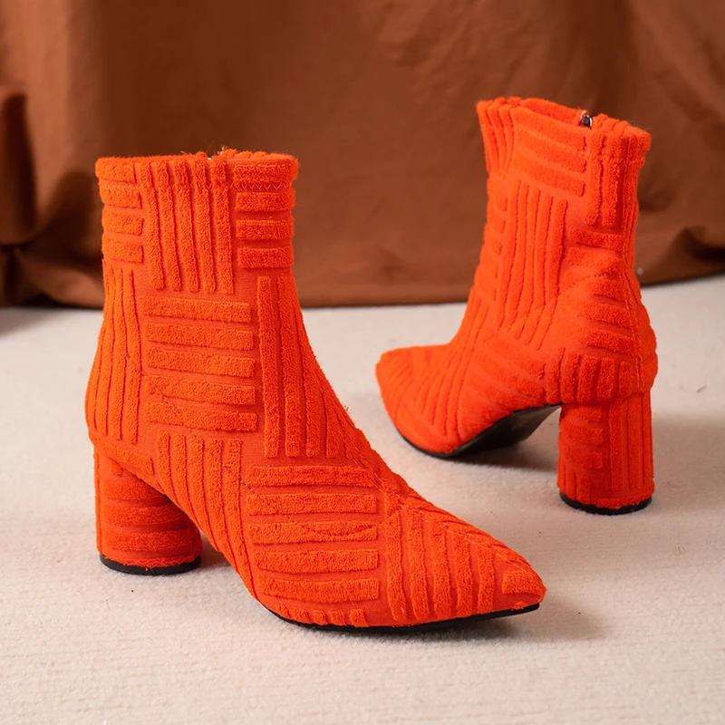Fashion Winter 2025 Brand Design Women's Ankle Boots Green Pointed Roman Boots Denim Square Heel Side Zipper Sexy Women's Boots