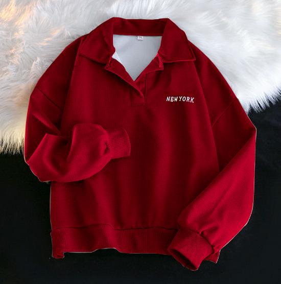 Korean Chic Women's Sweatshirt with A Polo Collar Is A Fashionable Long-sleeve Top for Spring and Autumn