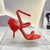 Fashion 2024 Summer Fashion Flower Decor High Qualtiy Leather Women Gladiator Sandals Shoes Sexy Narrow Band Thin High heels Party Shoes