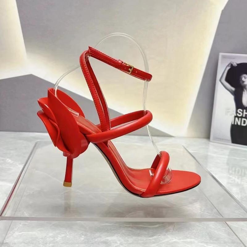 Fashion 2024 Summer Fashion Flower Decor High Qualtiy Leather Women Gladiator Sandals Shoes Sexy Narrow Band Thin High heels Party Shoes